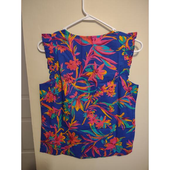 J. Crew Factory Tropical Print Ruffle Blouse SP Boxy Lightweight Vacation Casual - Picture 6 of 6